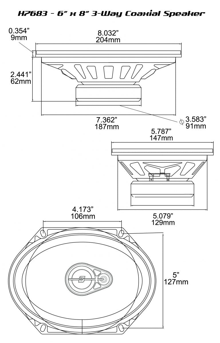 H7683 - HED Series 6"x8" 3-Way Coaxial Speakers