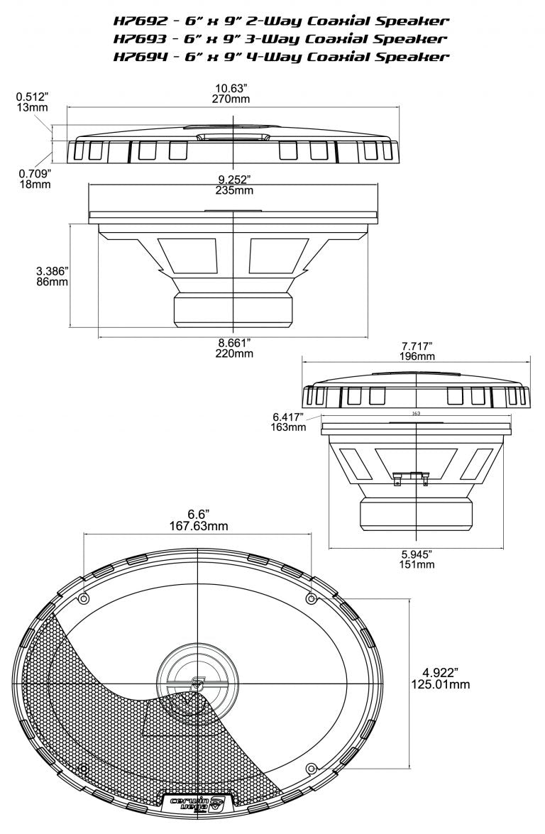 H7693 - HED Series 6"x9" 3-Way Coaxial Speakers