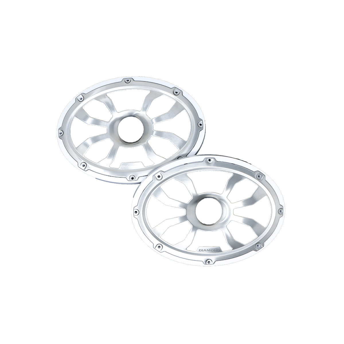 HXM69FGW - 6"x9" Flush Mount Speaker Grills Brushed Aluminum/White (Pair) - HXM69FGW - Diamond Audio