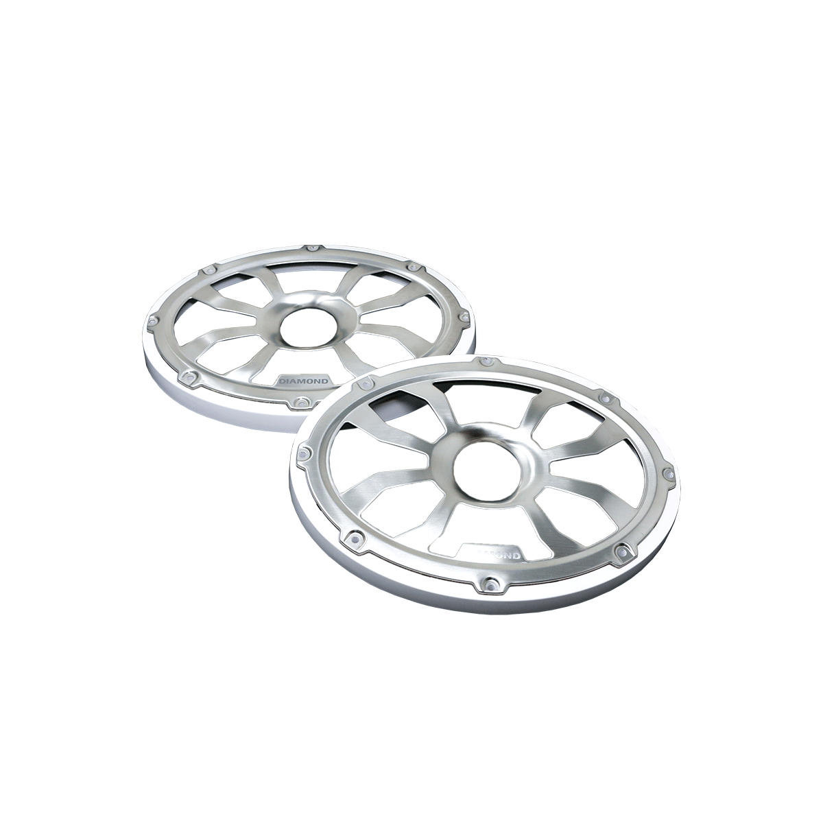 HXM69FGW - 6"x9" Flush Mount Speaker Grills Brushed Aluminum/White (Pair) - HXM69FGW - Diamond Audio