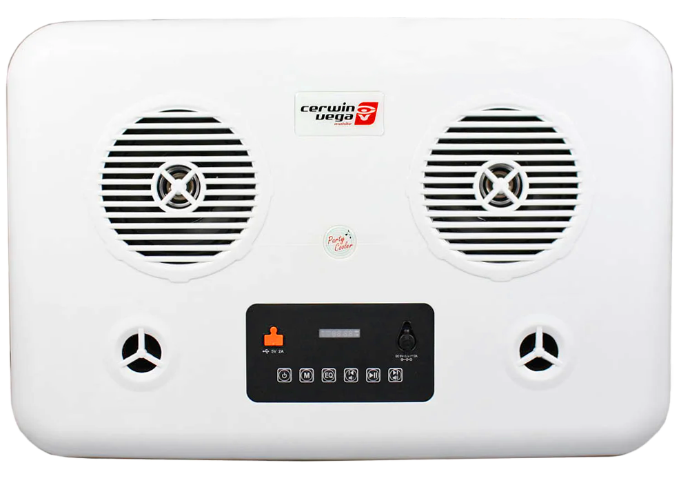 Cerwin Vega Cooler 55QT Blue with 6.5" 2-Way Marine Built-In Speakers BT Streaming Phone Charger 10hr Battery