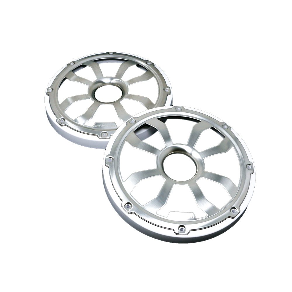HXM8FGW - 8" Elite Flush Mount Speaker Grills - Brushed Aluminum/White (Pair) - HXM8FGW - Diamond Audio