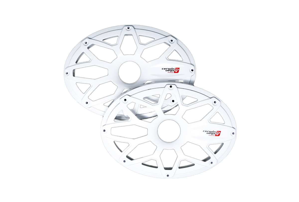 SM69FWW - RPM STROKER 69" Flush Mount Speaker Grill, White Pair, Steel With Powder Coating