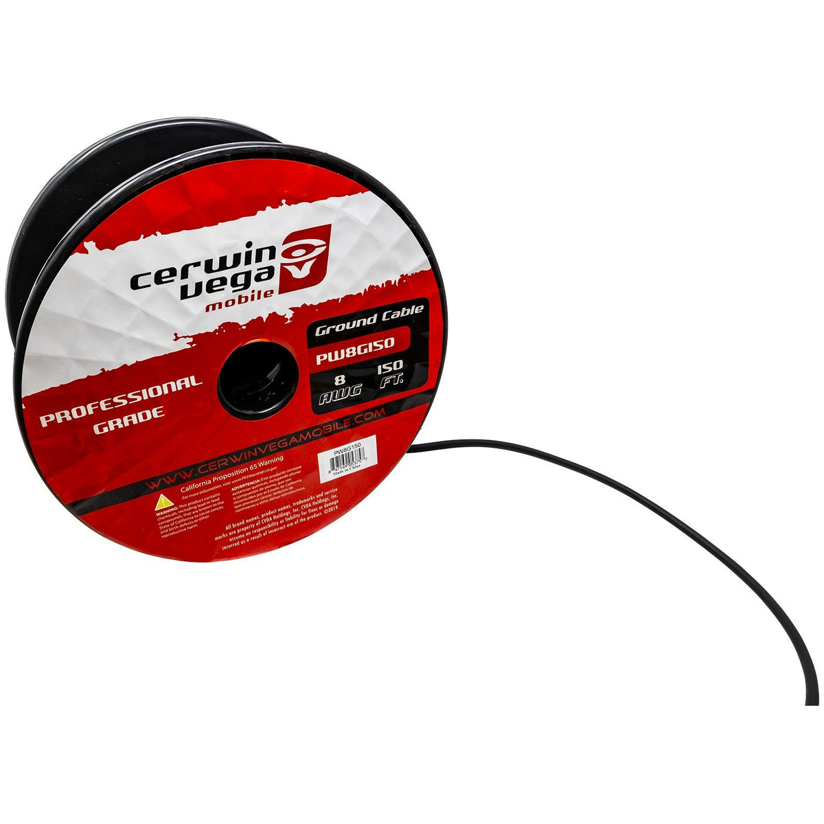 8 Gauge OFC Ground Wire Black 150Ft Spool - PW8G150 - Cerwin Vega
